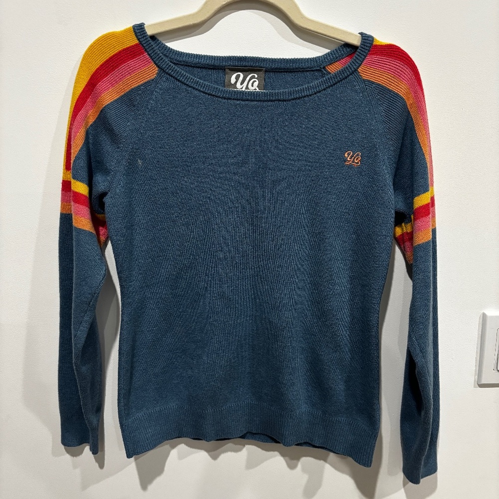 YoColorado Blue Sweater with Sleeve Stripes | Size XS | 💙
